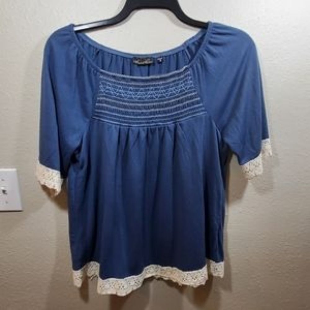 Bohemian Smocked Lace Peasant Blouse Junior’s Women